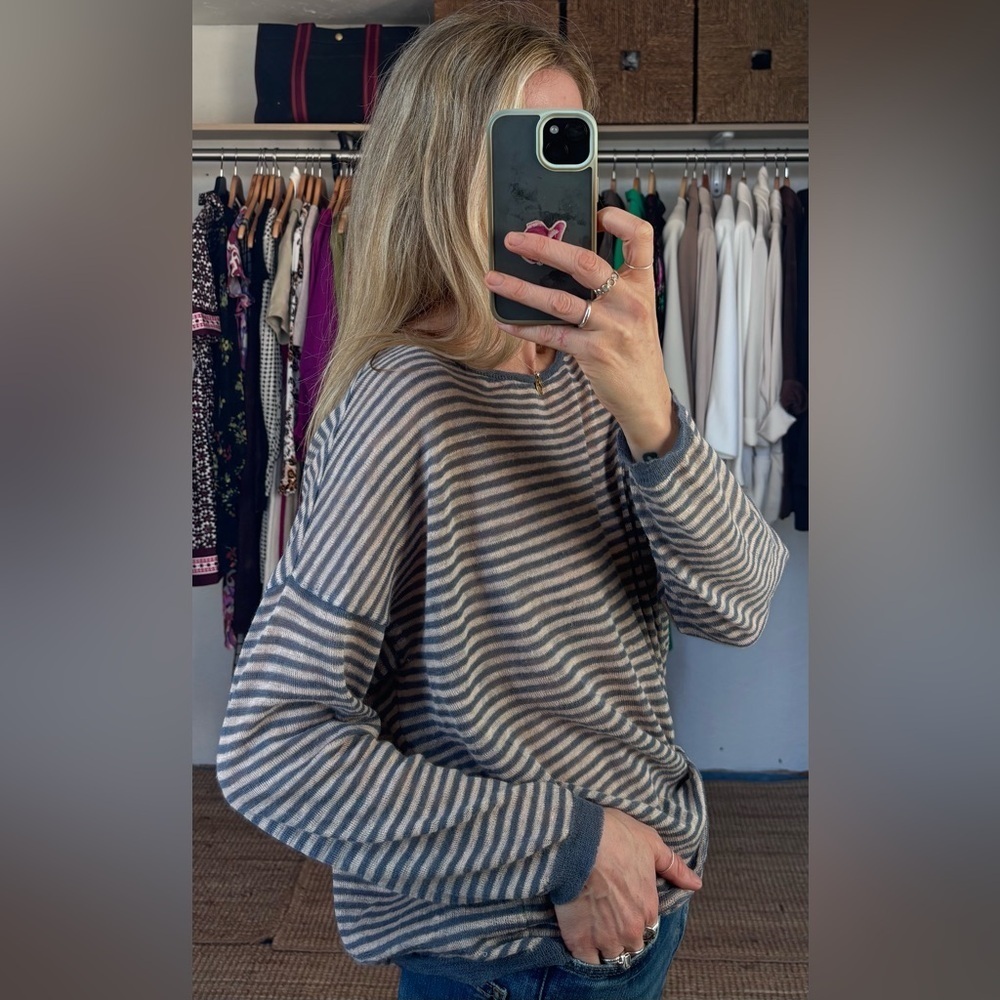 Roberto Collina Unisex Knit Linen Blend Lightweight Stripe Sweater Jumper Shirt - Picture 3 of 10